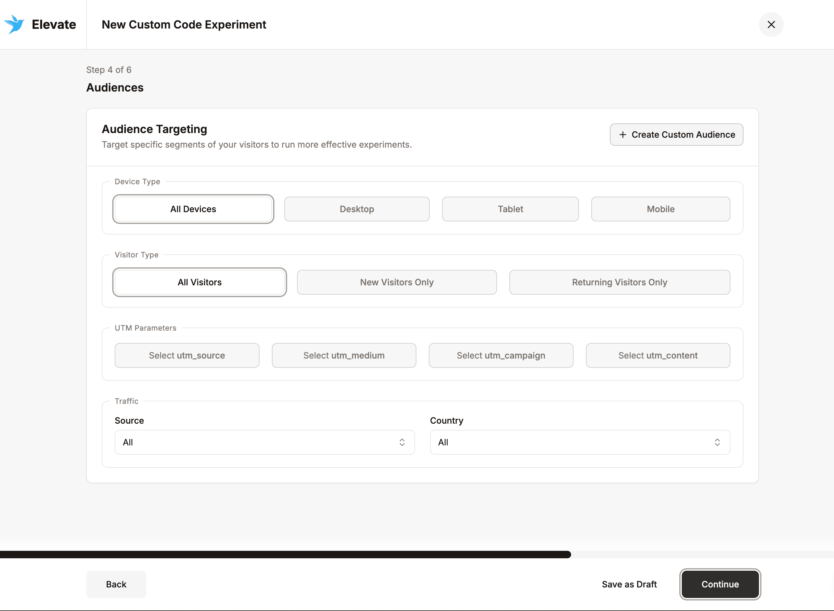 Elevate A/B Testing page targeting rules for a custom code experiment