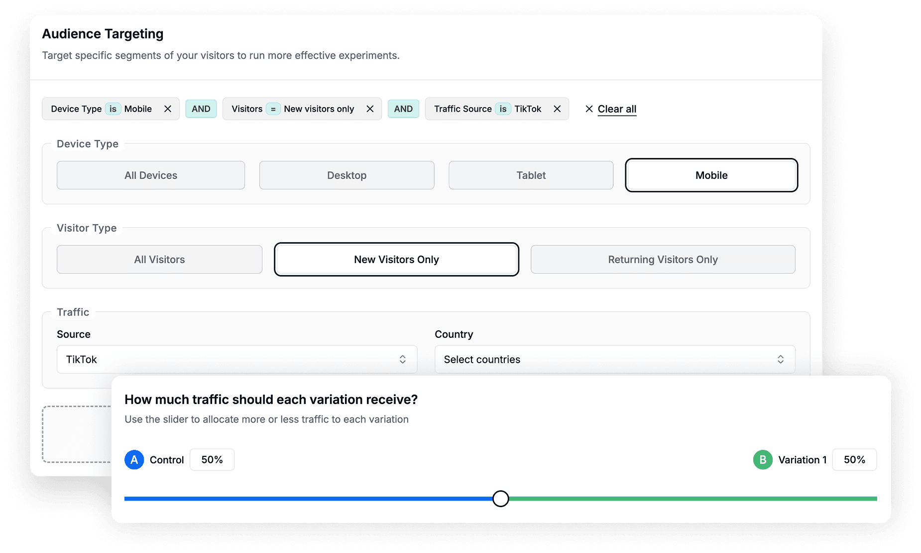 Edit audience targeting and traffic percentage allocation
